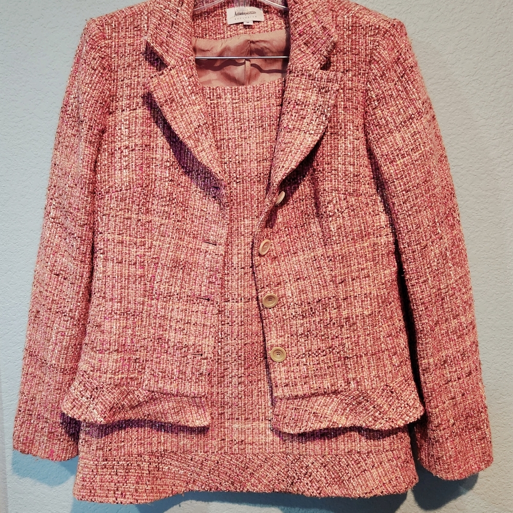 Neiman Marcus Pink Tweed Skirt Suit Set